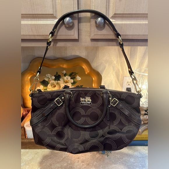 Coach 15935 Madison Sophia OP Art Dot Brown Convertible Satchel Shoulder Bag - Picture 1 of 14